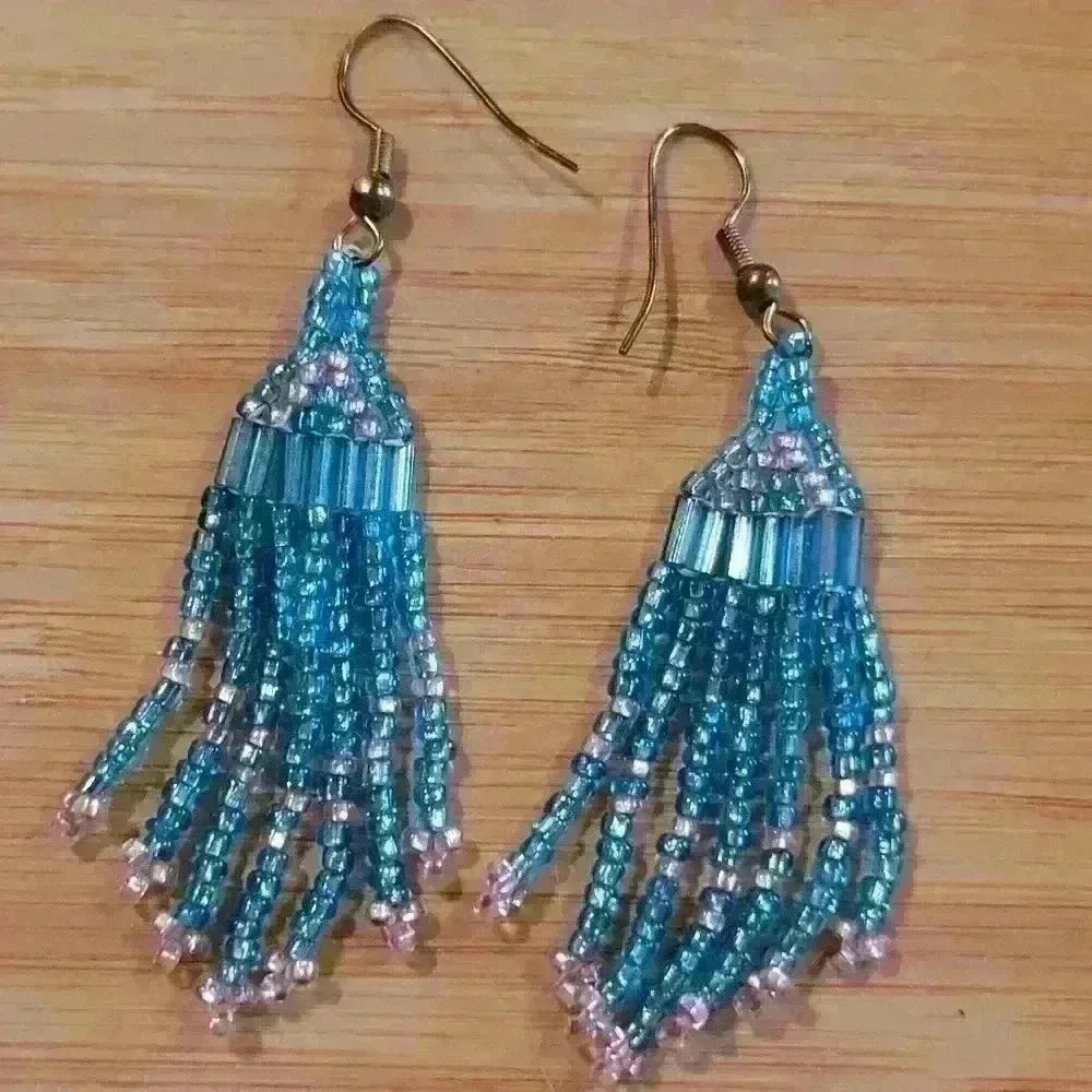 Beads Earrings in Blue and  Clear